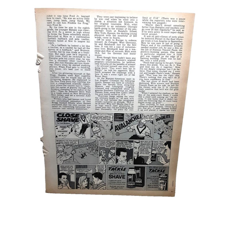 1965 Tackle Medicated Shave Ad Comic Strip Avalanche Close Shave Print ...