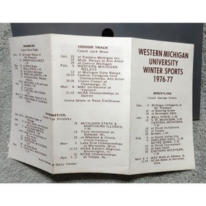 1976 1977 Western Michigan Foldout Winter Sports Schedule Tom Cutter