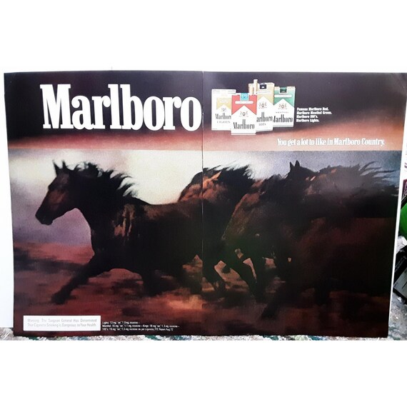 wild horse cigarettes 1973 Marlboro Cigarettes Wild Horses Stampede 2 Page Original Print Ad