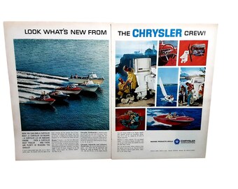 1966 Chrysler Boats & Outboards Ad Vintage 2 Page Marine Print Ad