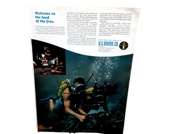 1967 US Divers Company Land Of The Free Vintage Print Ad 60s Original