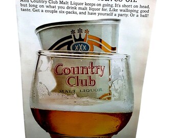 1966 Country Club Malt Liquor Ad Vintage Beer Bar Advertising Print