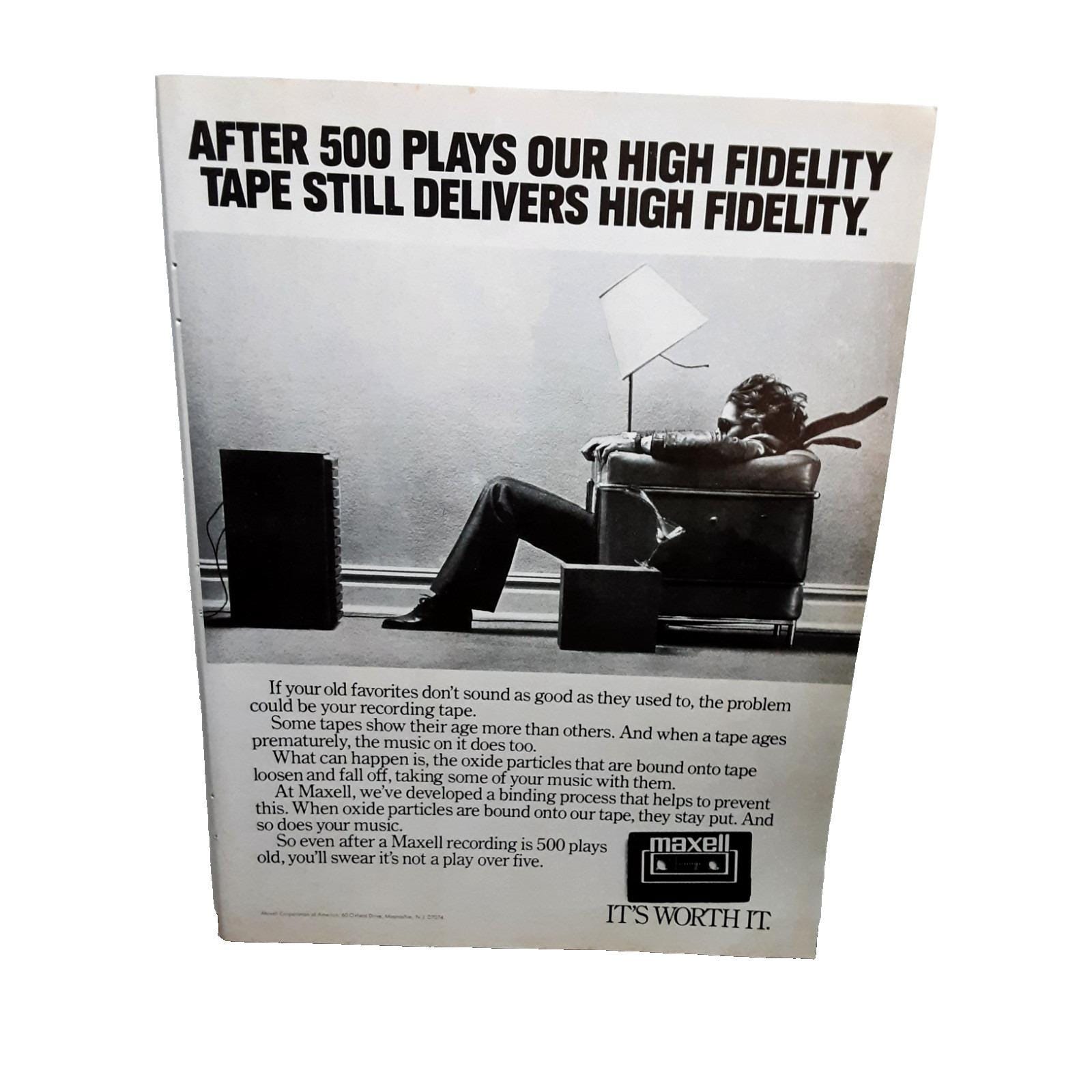 Vintage 1981 Maxell Cassette Tape Ad Blown Away Guy High Fidelity