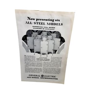1929 General Electric All Steel Refrigerator Vintage Print Ad Antique Kitchen