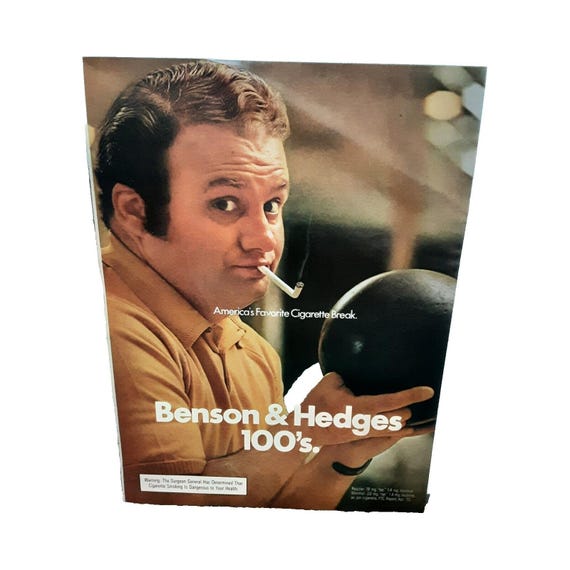 1972 Benson & Hedges Cigarettes Man Bowling Ball Original Print Ad Vintage