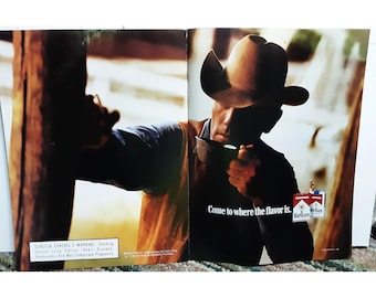 1996 Marlboro Cigarettes Cowboy Drinking From A Cup Original Print Ad 90s