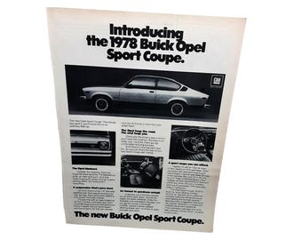 1977 1978 Buick Opel Coupe Vintage Auto Print Ad Hugs the Road