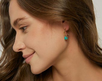 Turquoise Dangle Earrings: 18K Gold Plated French Style Boho Jewelry