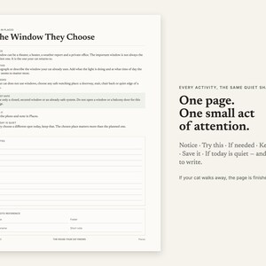 An activity page from the cat journal, The Window They Choose, with room to write