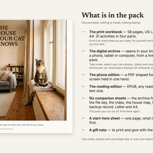 What is in the pack: print workbook, digital archive, phone edition, EPUB, six sheets, start-here sheet, gift note