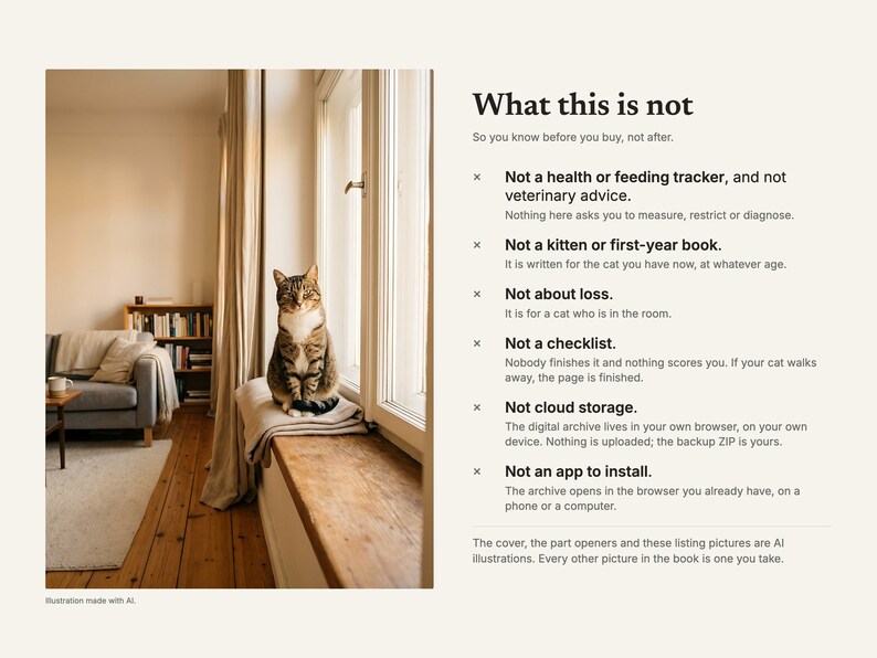 What this is not: not a health tracker, not a kitten book, not about loss, not a checklist