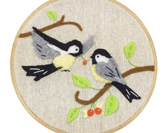 Chickadees Applique and Embroidery Kit, Felt Chickadee, Bird Embroidery Kit, Beginner Embroidery Kit, Chickadees Hoop Kit, Heidi Boyd