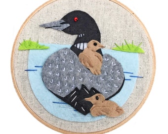 Loon Embroidery Kit, Felt Loon, Bird Embroidery Kit, Loon Wall Art, Beginner Embroidery Kit, Loon Hoop Kit, Heidi Boyd