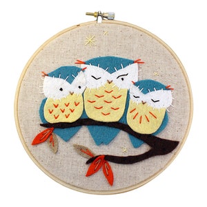 Owl Embroidery Kit, WoolFelt Applique, Owl wall art, Beginner Sewing Kit, Hand-Stitching - 'Hoot' Hoop Kit, Heidi Boyd