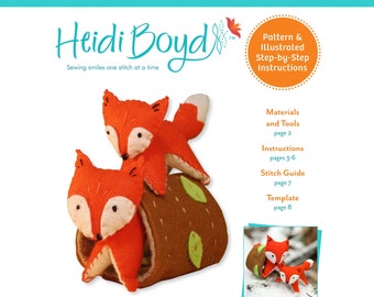 Fox Family PDF, Orange Foxes, Fox Pattern, Felt Foxes, Mini Foxes, Fox Sewing Pattern, Fox Ornament, Playful Foxes, Fox Softies, Tree Log