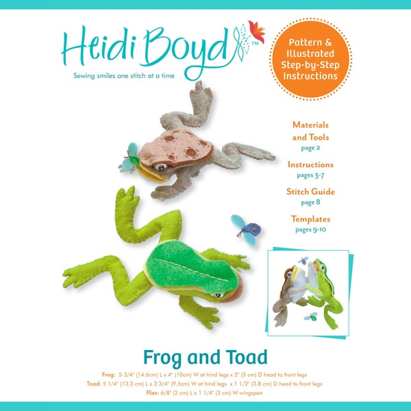 Frog and Toad PDF Pattern, Frog Sewing Pattern, Toad Sewing Pattern, Frog and Toad Ornaments, Frog and Toad Softies, DIY Frog and Toad