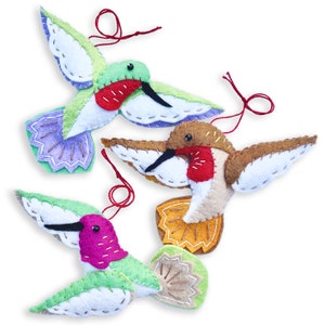 Hummingbird Ornaments, Bird Sewing Kit, Felt Ornaments, Ruby-Throated, Rufous, Anna's Hummingbird, Felt Craft Kit, Ornament Sewing Kit