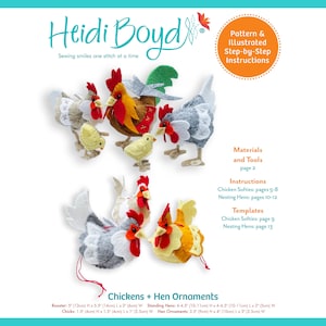 Chicken PDF Pattern, Rooster, Hen and Chick Sewing Pattern, Plymouth Rock, New Hampshire Red, Felt Ornaments, Felt Craft, Chicken Ornament