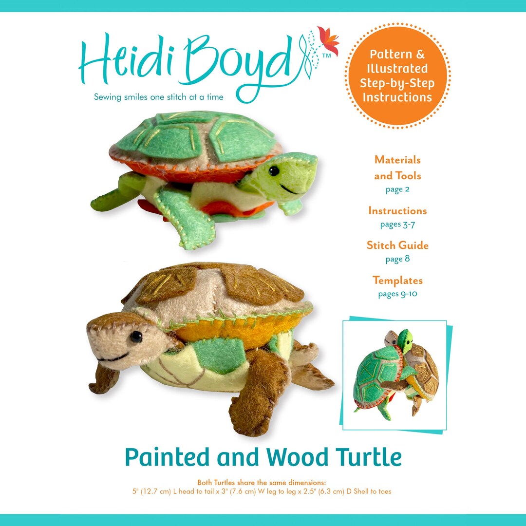 Painted + Wood Turtle PDF Pattern, Turtle Sewing Pattern, Turtle ...
