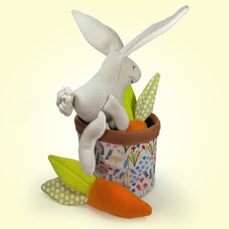 Bunny PDF Pattern, DIY Sewing, Pop up Bunny Toy, Flowerpot, Beginner Sewing Pattern, Bunny Softie image 2