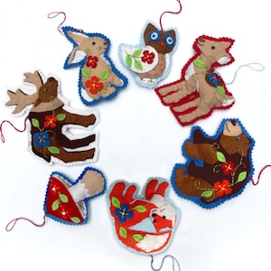 Woodland Animal Ornaments. Felt Ornaments, Christmas Ornaments, DIY Ornaments, PDF Ornament Pattern, Christmas Decorations, Handmade Holiday