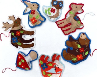 Woodland Animal Ornaments. Felt Ornaments, Christmas Ornaments, DIY Ornaments, PDF Ornament Pattern, Christmas Decorations, Handmade Holiday