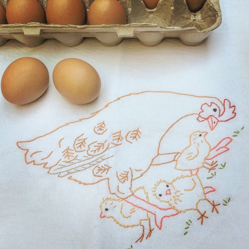 Hen & Chicks Tea Towel Embroidery Kit Chicken Embroidery Kit Etsy