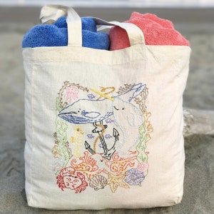 Stitch-a- Tote Embroidery Kit, Under the Sea Embroidery, Beginner Embroidery, DIY Embroidery Kit, Nautical Embroidery, Heidi Boyd