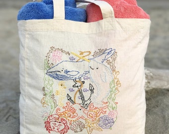 Stitch-a- Tote Embroidery Kit, Under the Sea Embroidery, Beginner Embroidery, DIY Embroidery Kit, Nautical Embroidery, Heidi Boyd