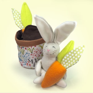 Bunny PDF Pattern, DIY Sewing, Pop up Bunny Toy, Flowerpot, Beginner Sewing Pattern, Bunny Softie image 1