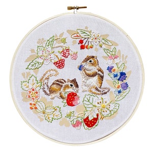 Chipmunk Embroidery, Nature Studies Embroidery Kit, Berry Patch Embroidery, DIY Embroidery Kit, Berry Embroidery Heidi Boyd