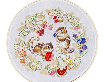 Chipmunk Embroidery, Nature Studies Embroidery Kit, Berry Patch Embroidery, DIY Embroidery Kit, Berry Embroidery Heidi Boyd