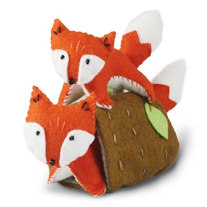 Foxes Sewing Kit, Felt Fox Craft Kit, Orange Foxes with Tree House, Fox Ornament, Beginner Sewing Kit, 'Frisky Foxes' Heidi Boyd