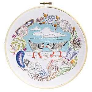 Beach Embroidery, Nature Studies Embroidery Kit, Shells and Shorebirds, DIY Embroidery Kit, By the Sea Heidi Boyd