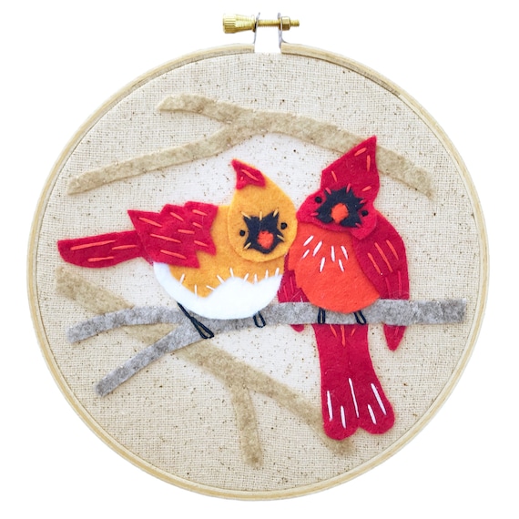 Cardinal Embroidery Kit, Cardinal Embroidery, Cardinal Wall Art, Cardinal Applique Kit, Cardinal Hoop Kit, Heidi Boyd