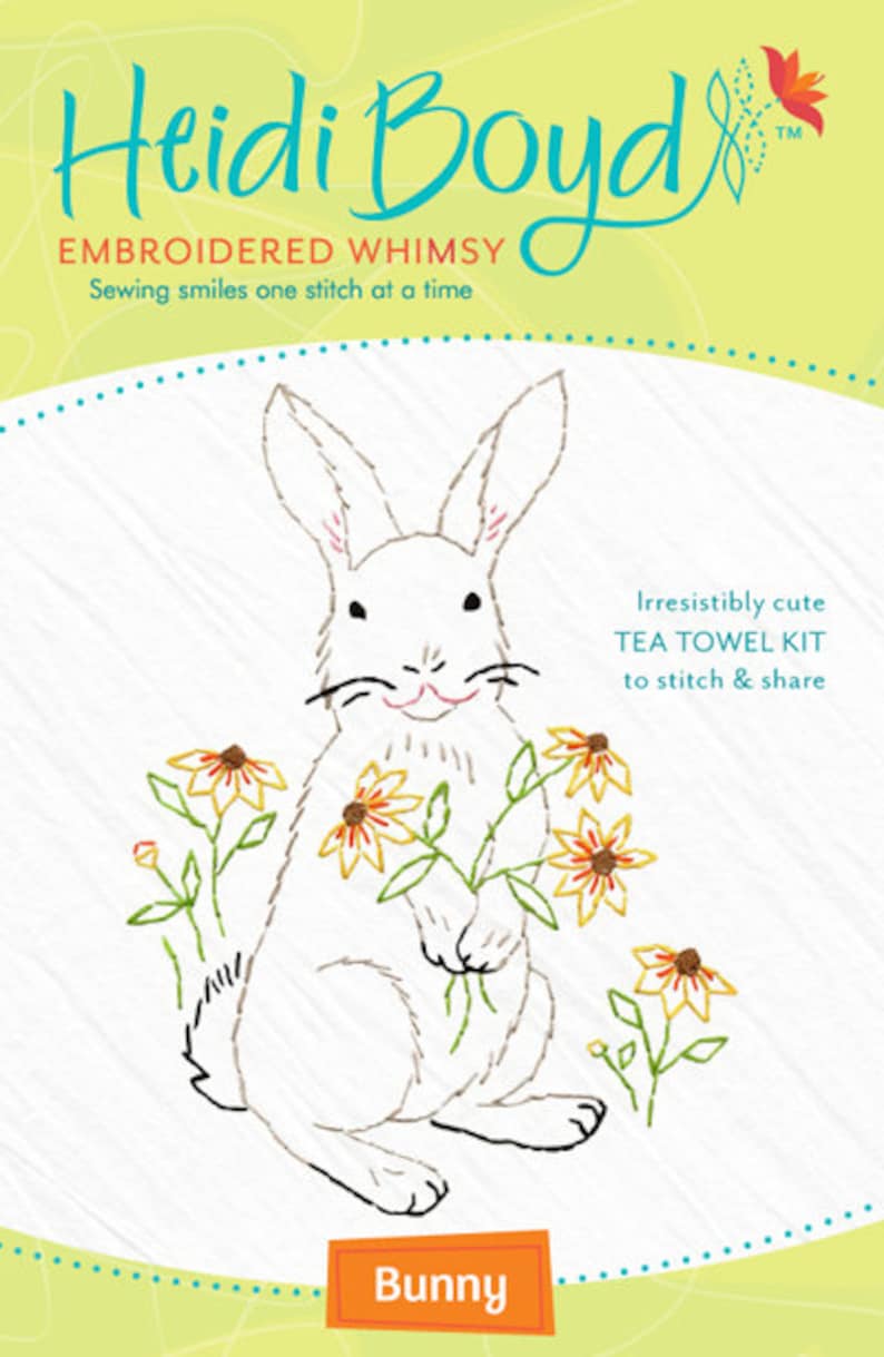 Rabbit Tea Towel Embroidery Kit Grey Bunny Beginner Etsy