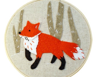Kit de broderie Fox, Kit d’artisanat Fox, Art mural de renard, Kit de couture de renard, Kit de couture pour débutant, couture à la main - Kit de cerceau 'Fox' Heidi Boyd