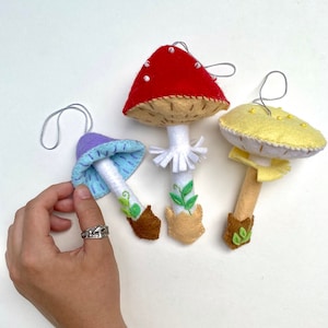 Mushroom Ornaments, Christmas Sewing Kit, Felt Ornaments, Amanita Muscaria, Yellow Patches, Blewit, Felt Craft Kit, Ornament Sewing Kit