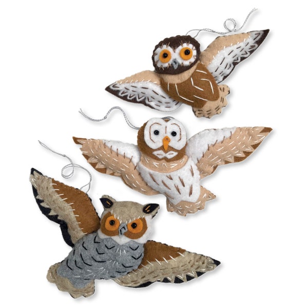 Great Horned, Barn and Saw-Whet Owl Ornaments, Owl Pattern, Barn Owl, Great Horned Owl, Barn Owl, Felt Ornaments, PDF Pattern, Felt Owls