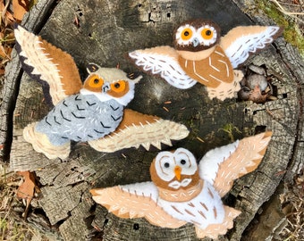 Great Horned, Barn and Saw-Whet Ornaments, Owl Sewing Kit, Felt Ornaments, Owl Ornaments, Felt Craft Kit, Ornament Sewing Kit