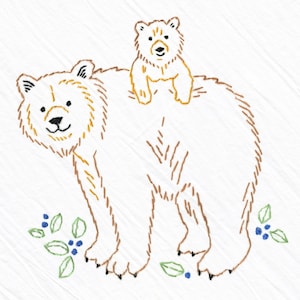 Bears Tea Towel Embroidery Kit, Brown Bear and Cub, Beginner Embroidery Kit, DIY Sewing, Hand-Stitching - Heidi Boyd