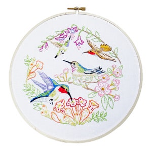 Hummingbird Embroidery, Hummingbird Embroidery Kit, Ruby Throated, Anna&#39;s hummingbird, Roofus, Black chinned, DIY Embroidery Kit, Heidi Boyd