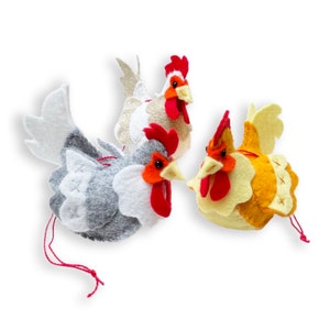 Hen Ornaments, Chicken Ornaments, Chicken Sewing Kit, Felt Chickens, Felt Ornaments, Felt Craft Kit, Ornament Sewing Kit