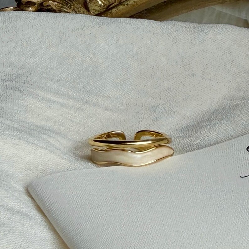 Dainty 14K Gold Plated Double Band Ring, Minimalist Adjustable Stacking Ring UK, Clean Girl Everyday Jewellery, Gift for Her image 4