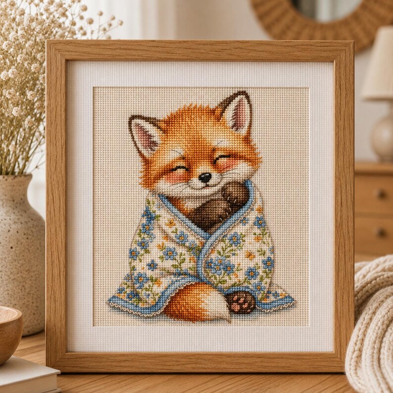 Cozy Sleeping Fox Cross Stitch Pattern, Woodland Nursery Wall Art (PDF ...