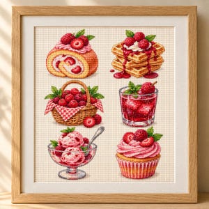 Raspberry Dessert Cross Stitch Pattern, Berry Embroidery PDF (3 Sizes ...