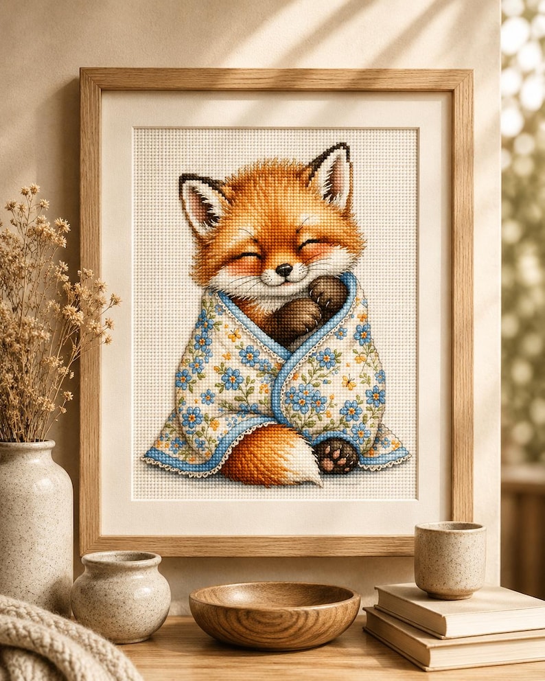Cozy Sleeping Fox Cross Stitch Pattern, Woodland Nursery Wall Art (PDF ...