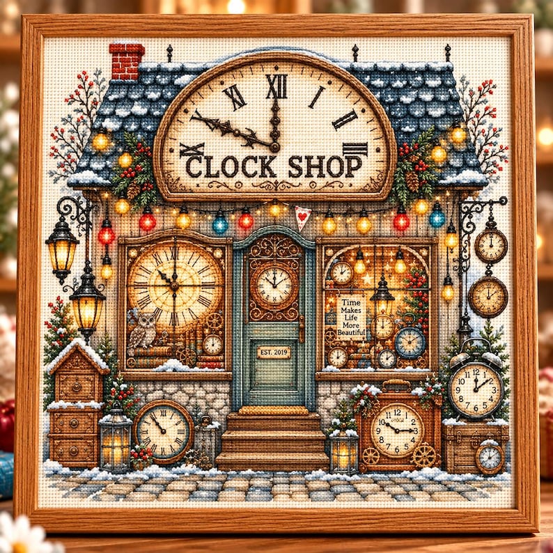 Pattern Retro Clock Clock Shop Cross Stitch Pattern, Vintage Embroidery PDF (3 Sizes + 3 ...