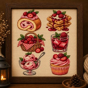 Raspberry Dessert Cross Stitch Pattern, Berry Embroidery PDF (3 Sizes ...
