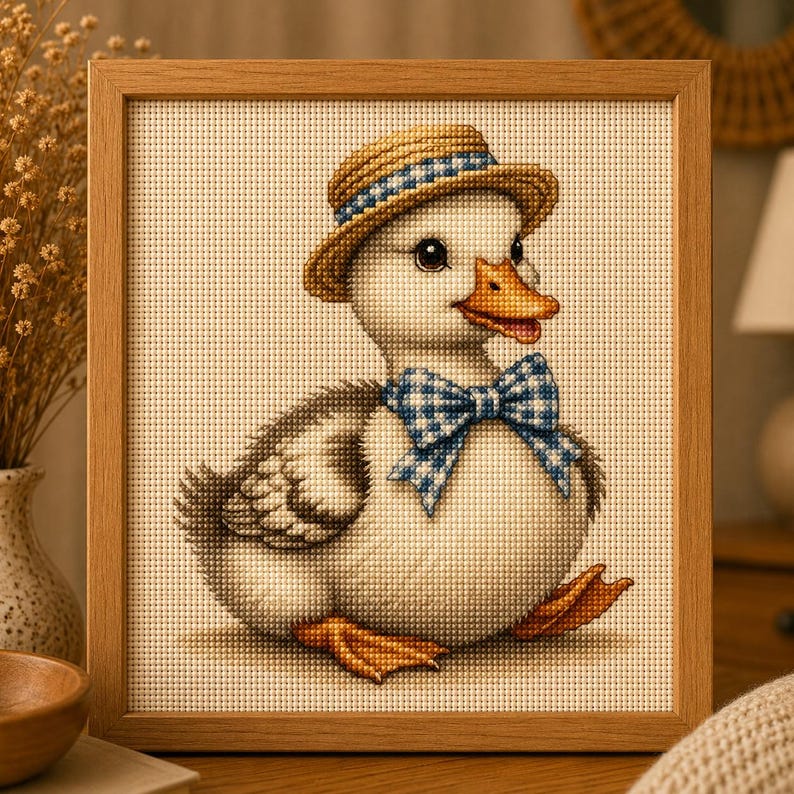 Duckling Cross Stitch Pattern, Straw Hat Bow Tie, Nursery Wall Art (PDF ...